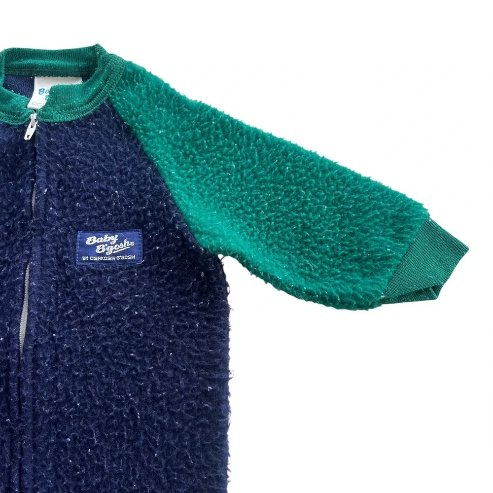 Baby Bgosh by OshKosh 6 Month Green Blue Fleece Footed Sleeper Front Zip Vintage